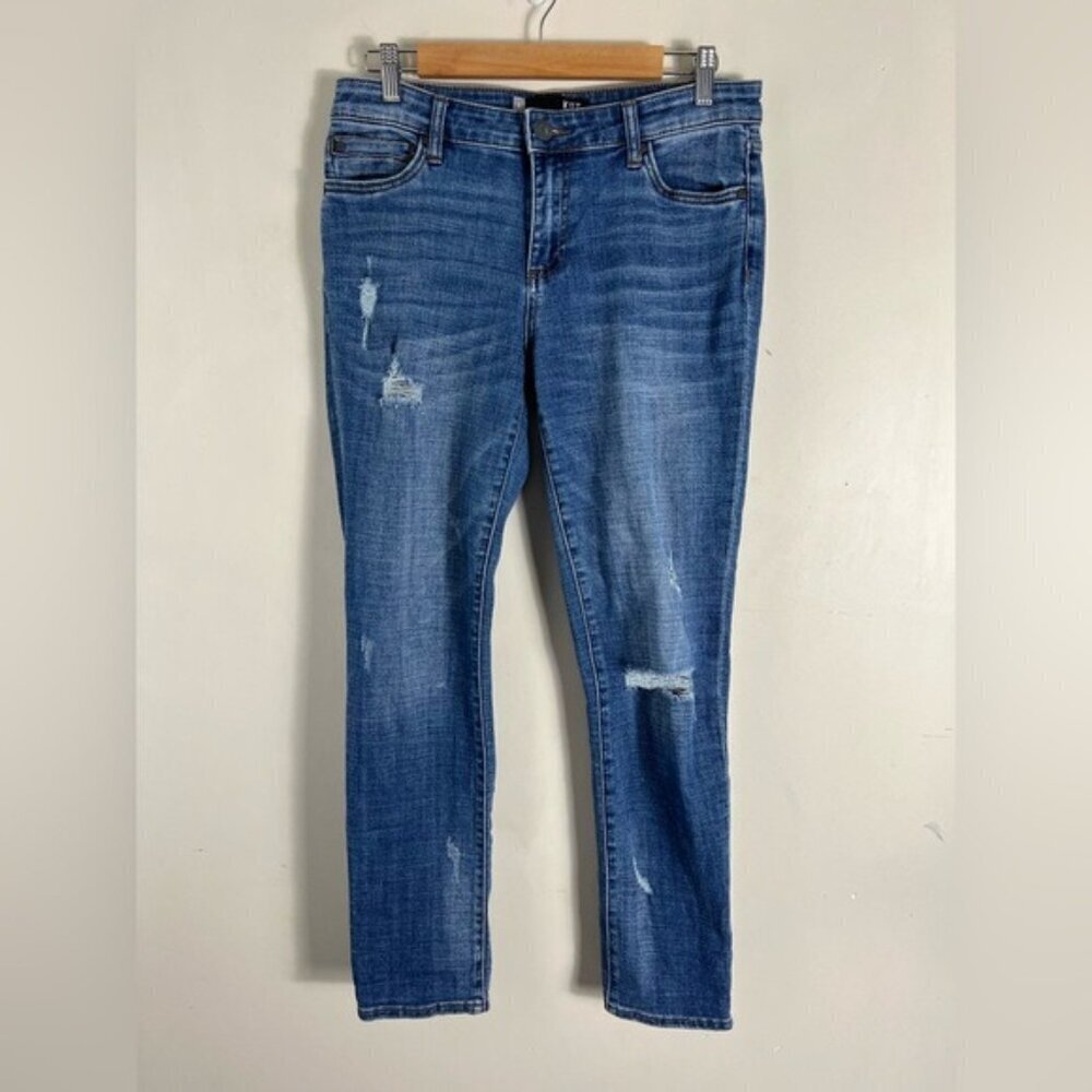 Kut From The Kloth Mid Rise Medium Wash Slim Boyfriend Jeans Size 6 Distressed